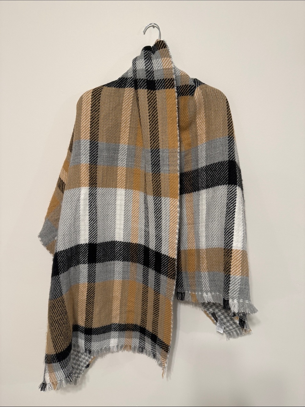 French Connection Plaid Throw in Tan, Gray & Black